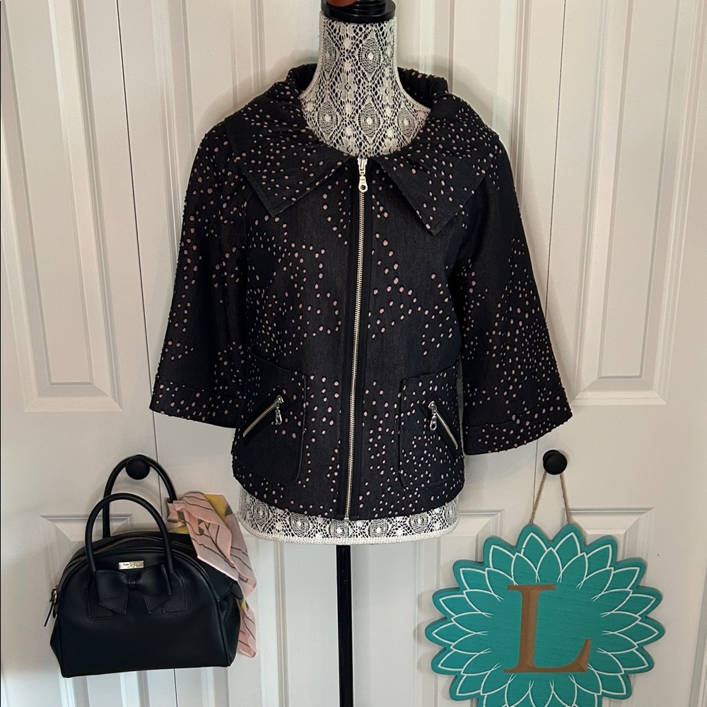 Black and light pink light denim Women's Jacket with fun dotted pattern